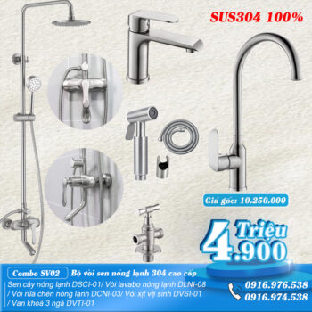 Combo vòi sen nóng lạnh inox 304 cao cấp SV02